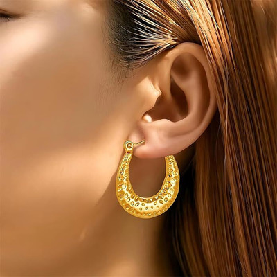SINZO Golden Textured Crescent Hoop Earrings Stainless Steel Hoop Earring