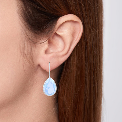 Admier Silverplated pear shape moonstone crystal stone fashion stud earrings Crystal Brass Stud Earring