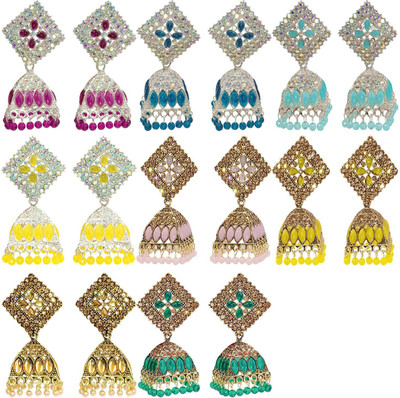 Malana Merino Women Earrings Jhumka Combo of 8 Jewelry for Girls Gifts Pyramid-Shape Jhumki Alloy Jhumki Earring