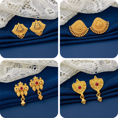 LaChoiceIt Pack of 4 Pair Traditional Gold Pleted Earring Collection Brass Earring Set