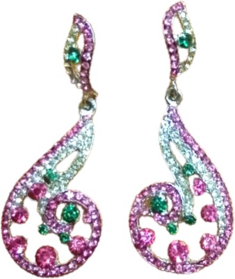 Lobhayate Lobhayate Stone Pink n Silver Traditional Designer Earring For Women Cubic Zirconia Alloy Drops & Danglers