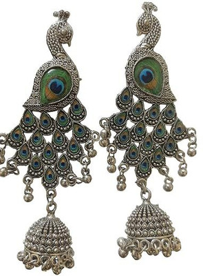Mohmit Mart Traditional Oxidized Earrings for Women| Antique Silver Jhumkas for ethnic look Alloy Jhumki Earring
