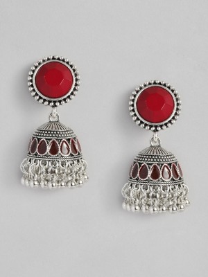 Sangria Stone Studded Oxidised Dome Shaped Jhumkas Alloy Jhumki Earring