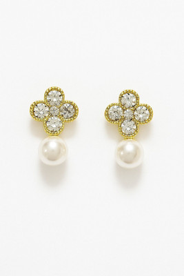 LP JEWELS 18K Gold-Plated Drop Flower Pearl Earrings for Women Alloy Drops & Danglers