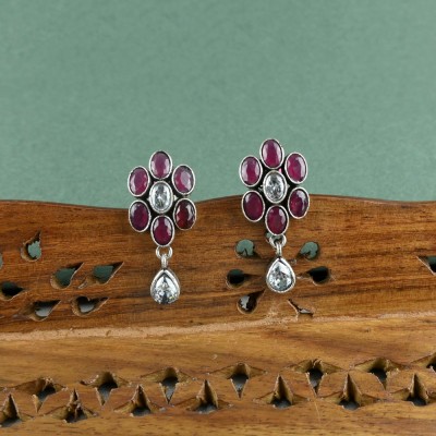 Sarichka Oxidised Premium Stone Stud Earrings Brass Stud Earring