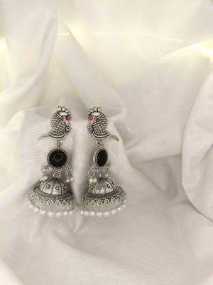 DANGAR ENTERPRISE Black Color Peacock Silver Oxidised Traditional Jhumka Earings Silver Jumki Alloy Stud Earring
