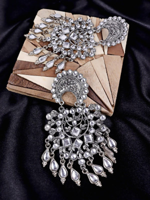 VAGHBHATT Silver-Toned Oxidised Geometric Oversized Earrings Alloy Stud Earring