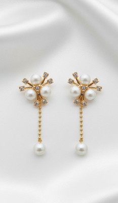 bfanci creations Floral Pearl Drop Earring with CZ Stones for Women | Dangler Design (1 Pair) Alloy Drops & Danglers, Earring Set