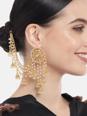 Aadvik Designs Traditional Stylish Gold Plated Polki & Pearl Bahubali Jhumki/Jhumka Earrings For Girls and Cubic Zirconia Alloy Jhumki Earring Cubic Zirconia Brass Jhumki Earring