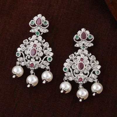 Estele Rhodium Plated Pearl Brass Drops & Danglers