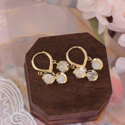 JIYANSH Korean Fancy Small Earrings For Girls And Women Pack Of 1 Pair Pearl Stainless Steel, Brass Hoop Earring, Chandbali Earring, Clip-on Earring