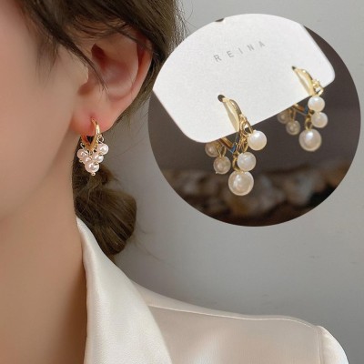 DESTINY JEWEL'S New Trend Korean Style Gold Plated Creative Geometry Drop Pearl Décor Earrings Pearl Alloy Stud Earring