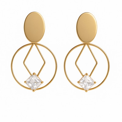 Haya Aura HAYA AURA Geometric Diamond Stud Gold Plated Earrings Brass Drops & Danglers
