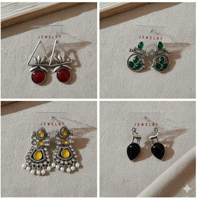 Yakshkara Yaksh Kara Oxidized Silver Heritage Earrings Combo Alloy Earring Set, Chandbali Earring