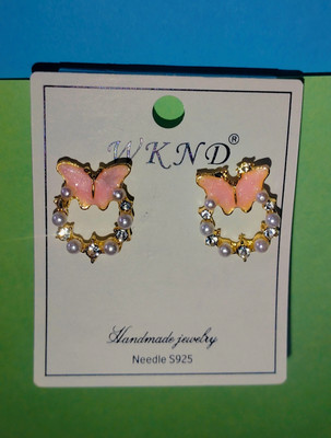 SKS JI COLLECTIONS Small Pink Butterfly Stud Earrings Pearl Alloy Stud Earring