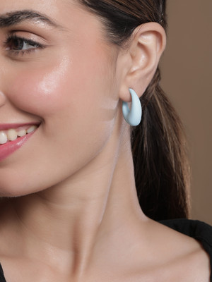 RUBANS Set of 3 Earrings with Gold Plated Hoops, Blue Teardrop, and Geometric Design Alloy Hoop Earring