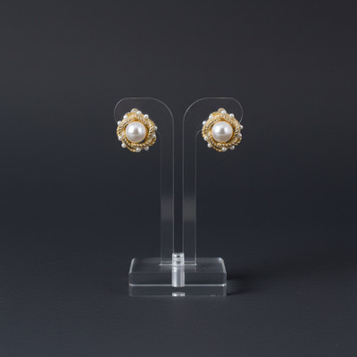 honeysoni Camelia Flower Pearl Stud Earrings (18K Gold platted Anti-tarnish) Pearl Alloy Stud Earring