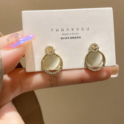 DESTINY JEWEL'S Gold Plated Stone Décor Drop Circle Korean Earrings For Women For Girls Cubic Zirconia Alloy Earring Set