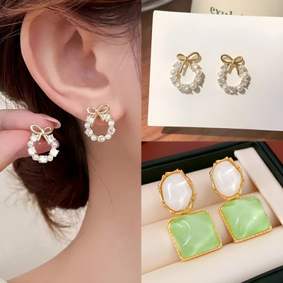 AKISON JEWELS Korean Earrings Combo For Women Girls Bow Ad Stone Stylish Trending Trendy Crystal, Cubic Zirconia, Diamond, Pearl Alloy Earring Set, Stud Earring, Drops & Danglers