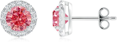 Sivori Sivori | Prong-Set Lab-Grown Fancy Intense Pink and White Zircon Halo Stud Earr Zircon Brass Earring Set