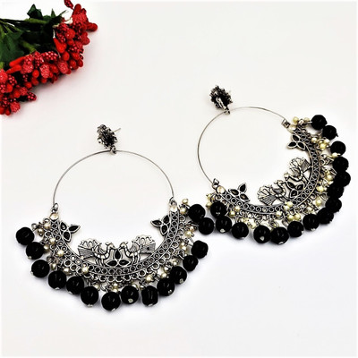 Lukello Silver-Plated Oxidized Peacock Chandbali Earring For Women/Girls Brass Chandbali Earring