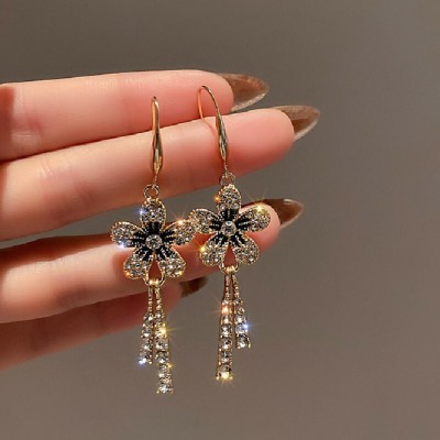 DESTINY JEWEL'S New Trendy Exclusive Korean Style Delicate Flower Tassel Drop Earrings Set Cubic Zirconia Alloy Drops & Danglers