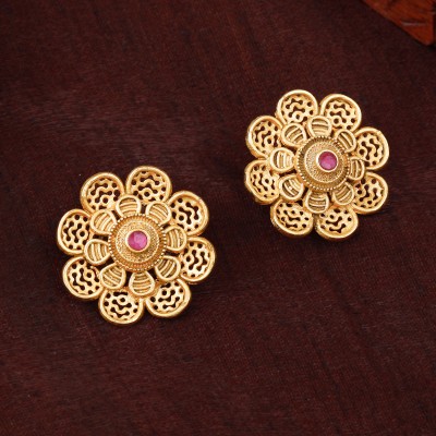 Estele Estele Gold Plated Beautiful Floral Design Matte Finish Stud Earrings for Women Crystal Brass Stud Earring