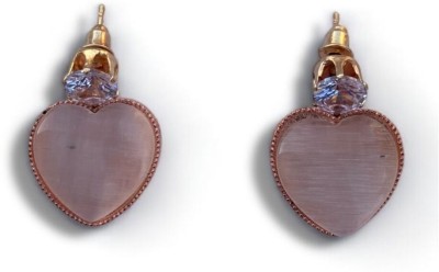 WIDE ARRAY Rose Quartz Gold Finished Pink Crystal Heart Studs Earrings Girls & Women 1 Pair Acrylic Drops & Danglers