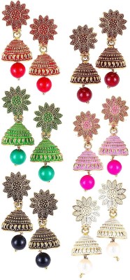 Kaima Traditional Fancy Jhumke Earrings Combo for Girls & Women (Pack of 6) Beads Alloy Jhumki Earring