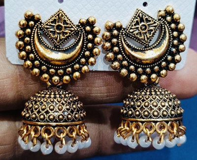 SAKETHAM Golden Lakshmi White bells Alloy Jhumki Earring