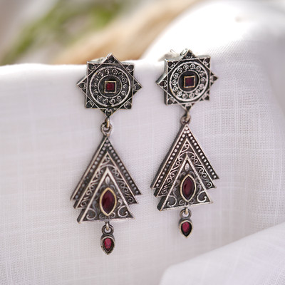 Sanseeta Triratna- Silver Brass Oxidised Jhumka earrings Zircon Brass Drops & Danglers