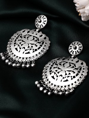 RUBANS Rubans Silver Oxidised Drop Earrings With Elegantly Carved Design Brass Drops & Danglers