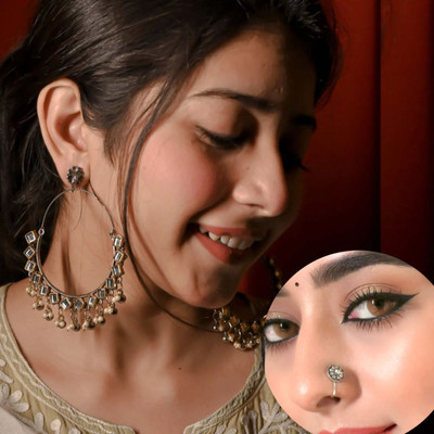 Ashir Combo of 2 Oxidised Earrings for Women & Girls with nosepin Alloy Chandbali Earring
