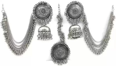 JMBW INTERNATIONAL Silver Bahubali Earrings With Mang Tikka Beads Alloy Jhumki Earring