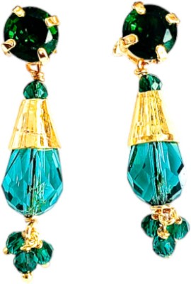 Kowsalya Gold Covering KGC_Rain drops big green_Crystal Drop Earrings for Women,Dainty Studded Design Crystal Crystal Drops & Danglers