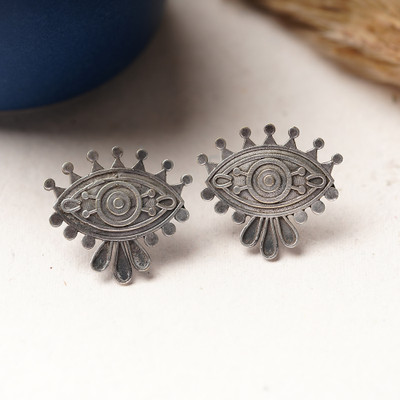 Sanseeta Naina- Silver Brass Oxidised stud earrings Zircon Brass Stud Earring