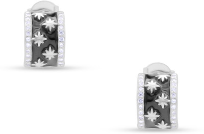 uncle jewels Noir Dot 925 Silver Studs White Zircon Sterling Silver Hoop Earring