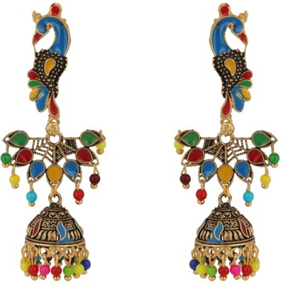 Styylo Jewels Traditional Multi Color Antique Tasselled Earring_SJ Pearl Brass Jhumki Earring