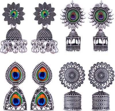 MEENAZ silver earrings jhumki combo oxidised earrings jhumka south indian temple party Beads, Pearl, Cubic Zirconia, Diamond Brass, Enamel, Copper, Zinc, Stone Drops & Danglers, Chandbali Earring, Earring Set, Jhumki Earring