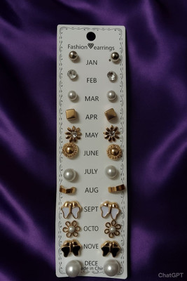 Kivaaa Collections 12 Pairs of Fashion Earrings:pearl, Brass, Alloy Earring Set