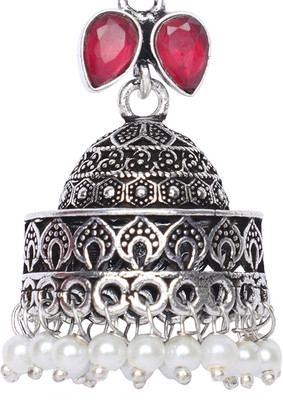 AVNI CREATION Lilac & Forest Green Leaf Oxidised Jhumka Brass Earring Set