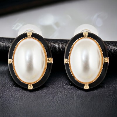 Lucky Jewellery Designer 18k Gold Plated Pearl Stud Tops Earring For Girls & Women Pearl Alloy Stud Earring
