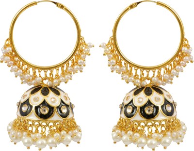 CRUNCHY FASHION Gold-plated White & Black Hoop Jhumka Earrings RAE1334 Alloy Earring Set