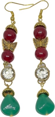 ESTAVITO Adorn Handmade Wire Earrings Glass Bead (Red -Green) For Women Antique Gold Beads,  Brass Drops & Danglers