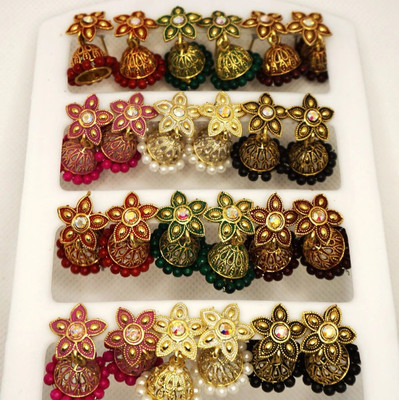 shivay Multi Color Jhumka Combo Pack Of 12 Diamond Alloy Jhumki Earring Diamond Alloy Earring Set