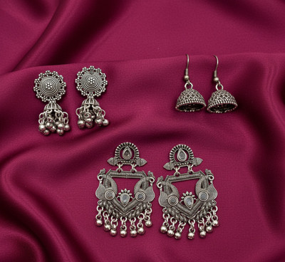 Janki Creation Oxidized Jhumki and Peacock style Earrings Combo Alloy Chandbali Earring, Drops & Danglers, Jhumki Earring, Stud Earring