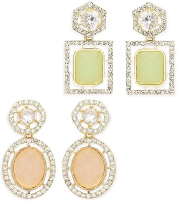 fabula Combo of 2 Mint Green & Peach Drop Earring - Jaipur Stone & American Diamond Beads, Crystal Alloy Drops & Danglers