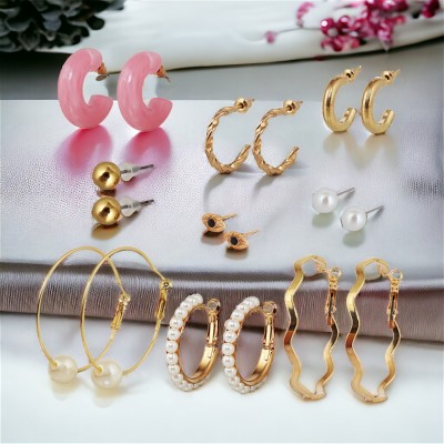 Lucky Jewellery LUCKY JEWELLERY 9 Pairs Combo Set Of Earring for Women & Girls (312-CHEX-1186-9) Metal Earring Set