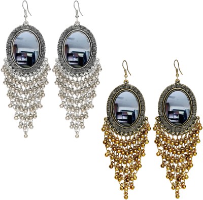 YOTOG Combo Oxidised Silver and Golden black Oxidised Jhumka Earrings Women and girls Alloy Drops & Danglers