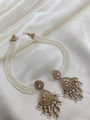 Antiquity Crafts Traditional Pearl Kundan Necklace Set with Matching Earrings for Women & Girls | Alloy Chandbali Earring
